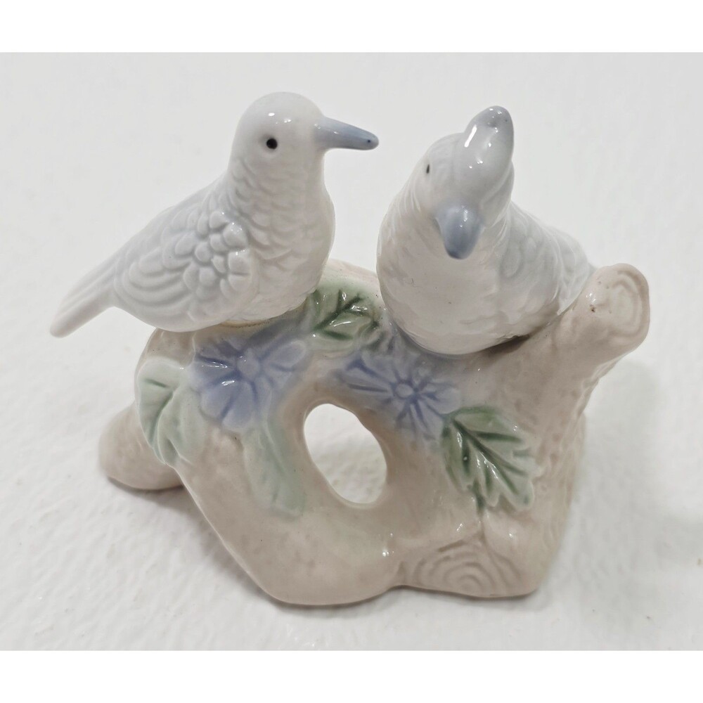 Vintage Pastel Porcelain Love Birds Figurine Pair On Floral Branch Japan